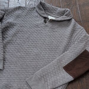 BILLY REID I Gray Quilted Sweater Sweatshirt Pullover Top with Elbow Patches, XL
